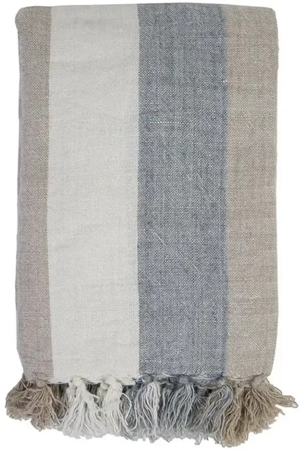 Pom Pom Monterey Coastal Beach Blue Striped Linen Oversized Throw