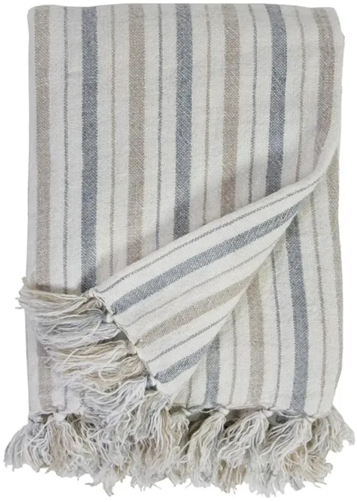 Pom Pom Naples Coastal Beach Blue Striped Linen Oversized Throw
