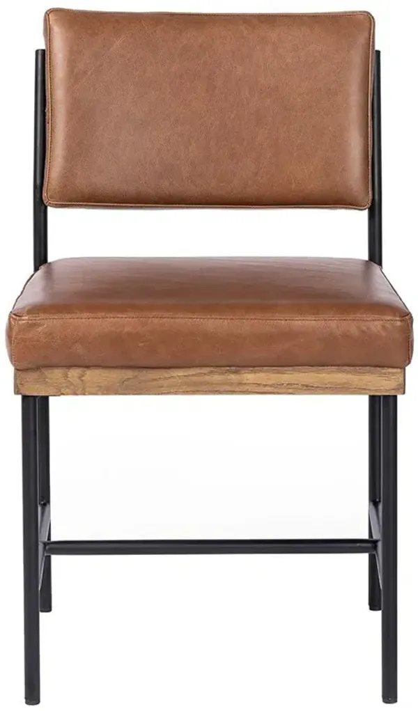 Ellie Industrial Brown Upholstered Leather Black Iron Frame Dining Chair