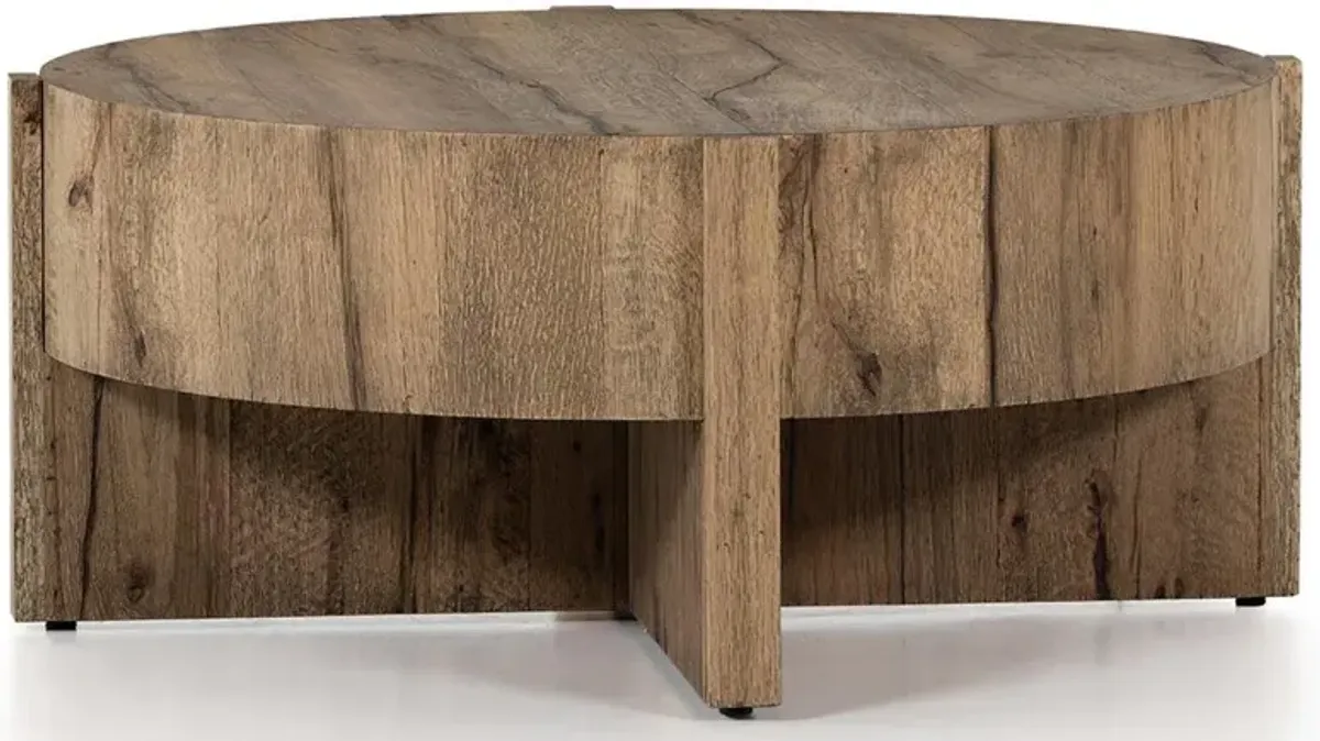 Brandon Rustic Lodge Natural Oak Wood Round Coffee Table