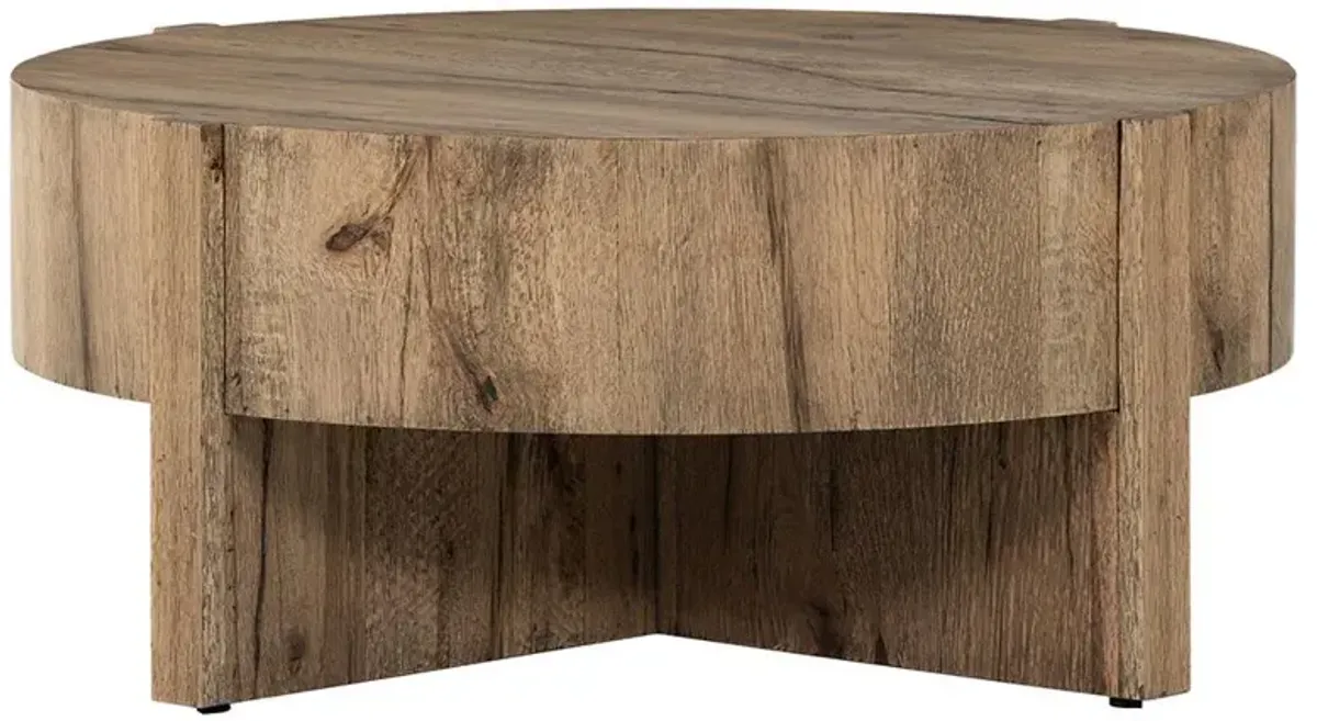 Brandon Rustic Lodge Natural Oak Wood Round Coffee Table