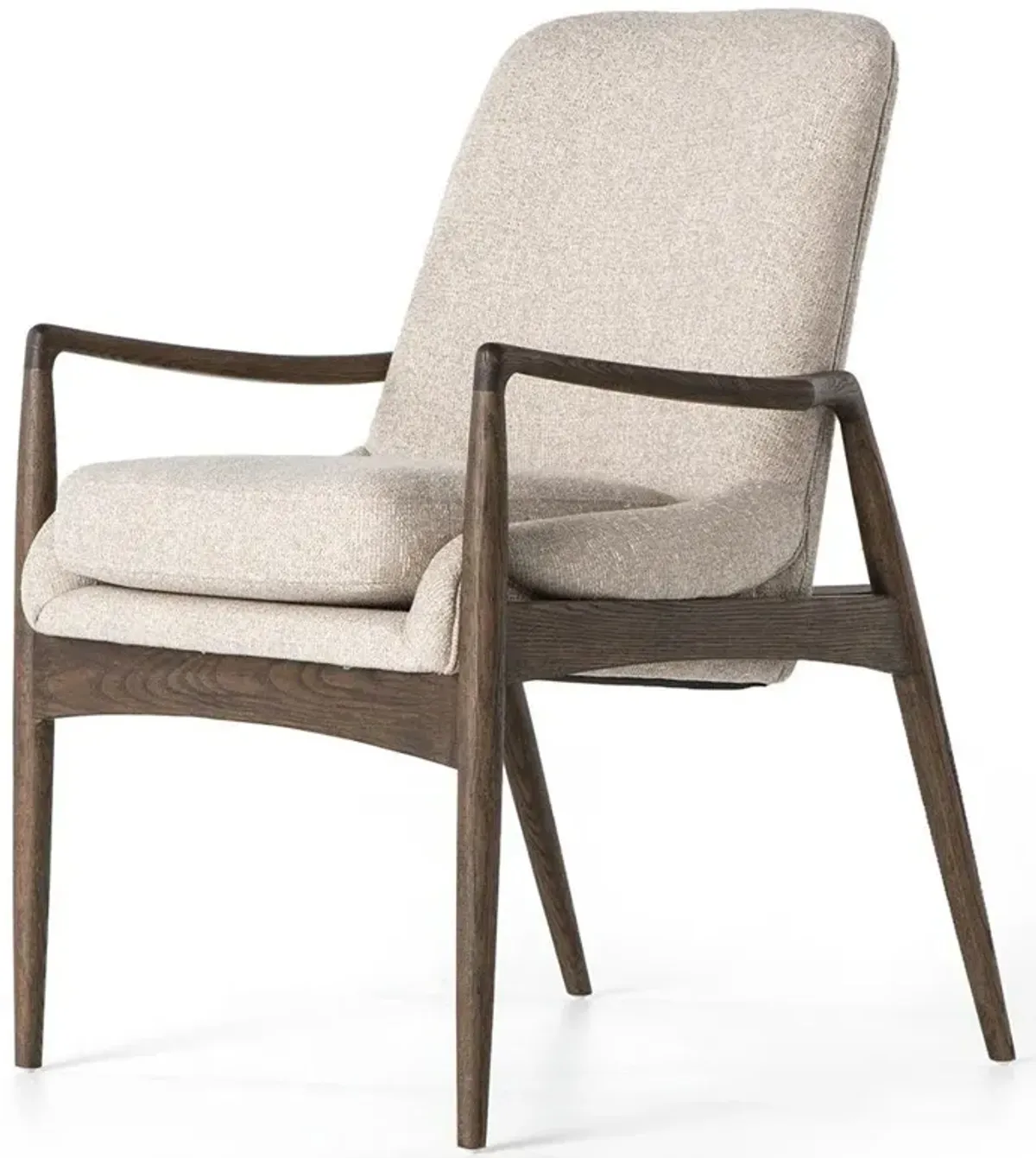 Olena Mid Century Modern Beige Upholstered Brown Wood Dining Arm Chair