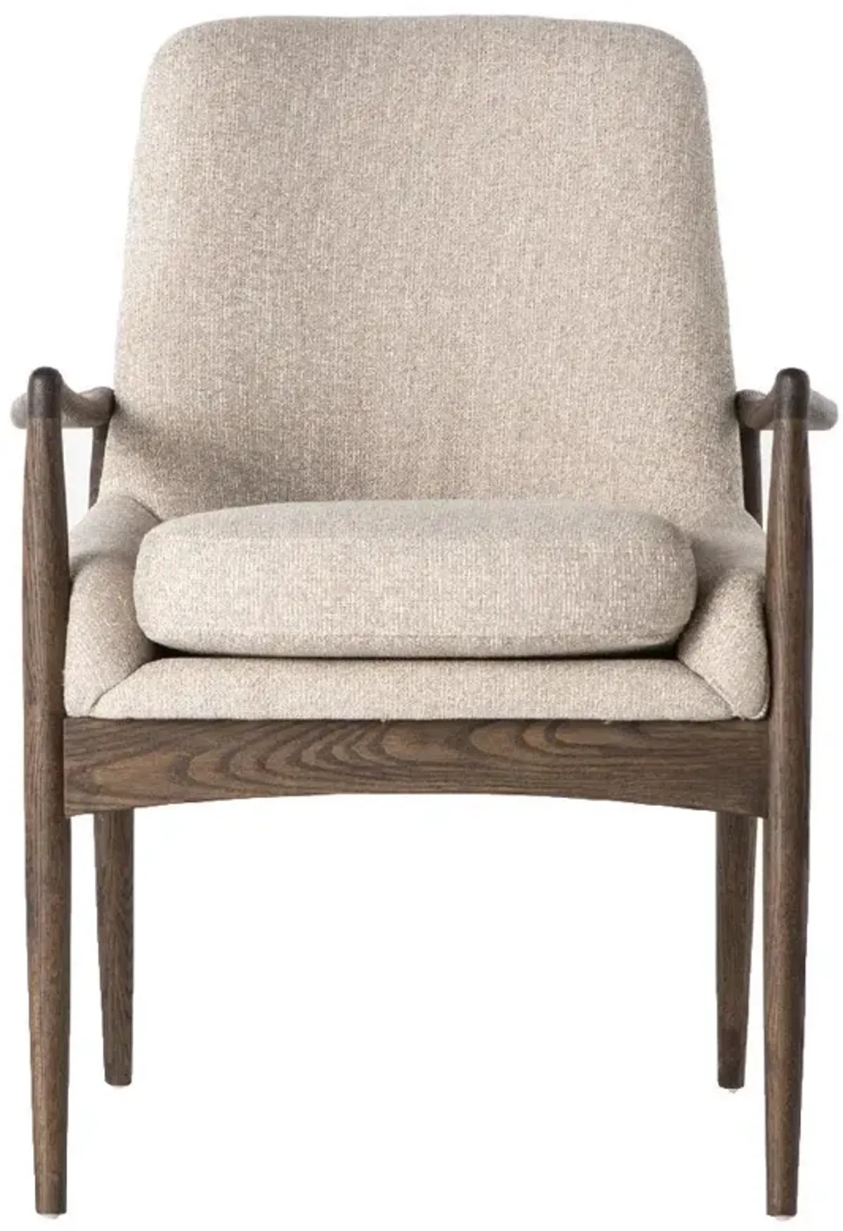 Olena Mid Century Modern Beige Upholstered Brown Wood Dining Arm Chair