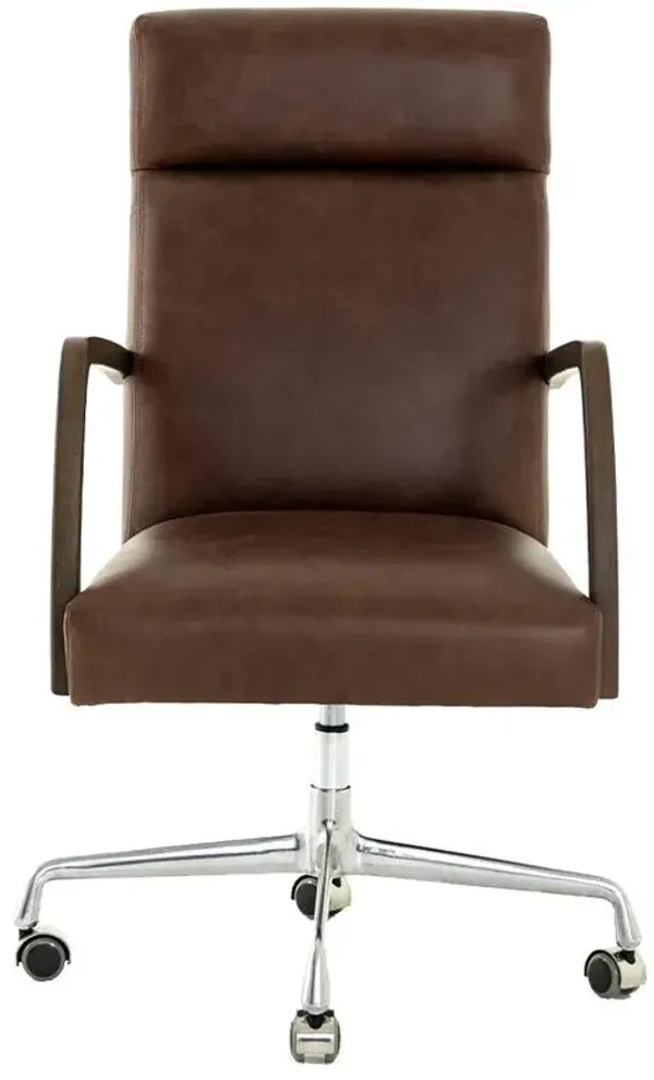 Sonn Mid Century Upholstered Brown Leather Silver Stainless Steel Office Chair