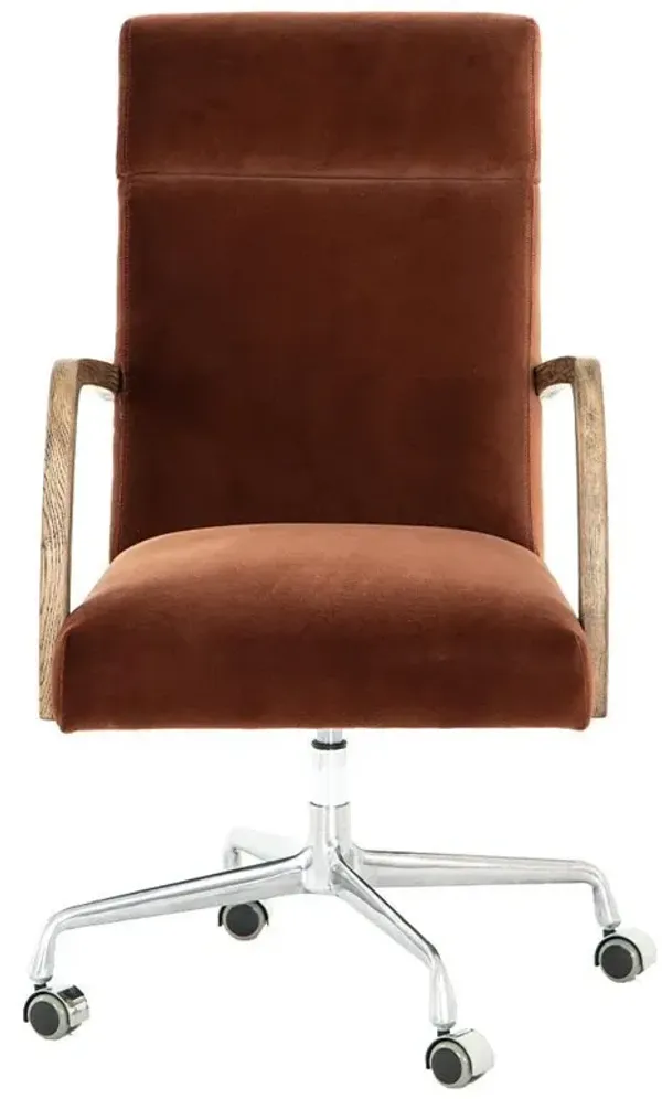 Sonn Mid Century Auburn Brown Upholstered Velvet Silver Stainless Steel Office Chair