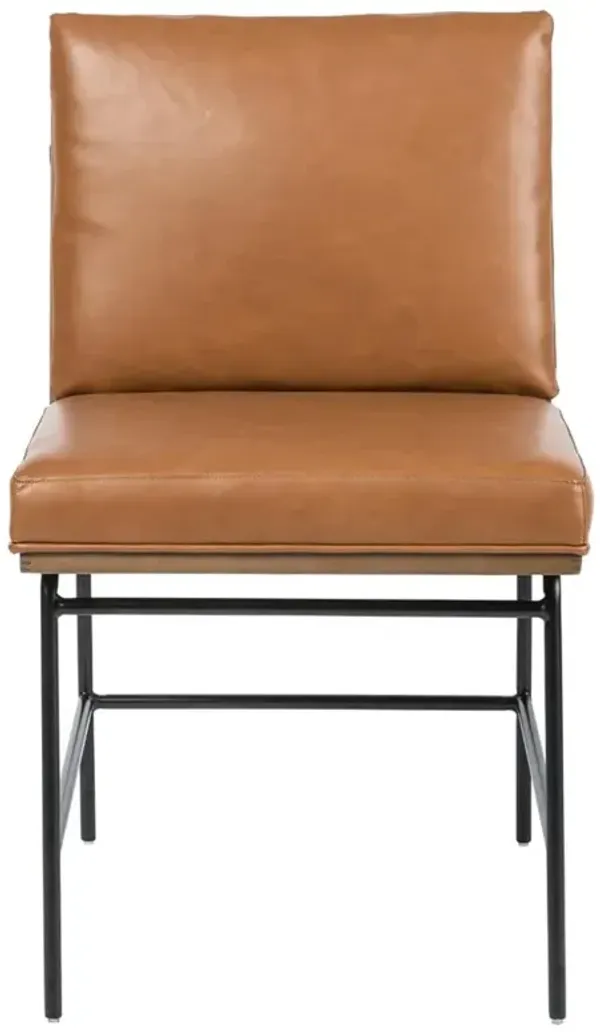 Inno Industrial Brown Faux Leather Oak Wood Black Iron Frame Dining Side Chair