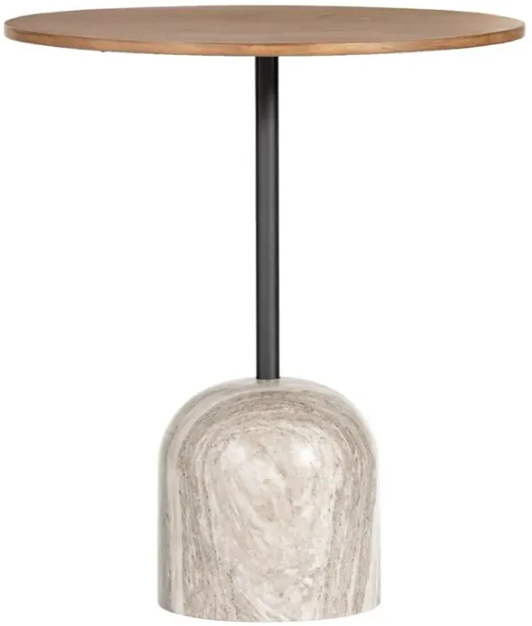 Luna Industrial Loft Brown Oak Top White Marble Base Round Counter Table - 32"W