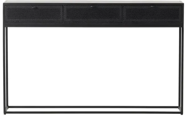 Emma Industrial Loft Black Perforated Front 3 Drawer Iron Console Table