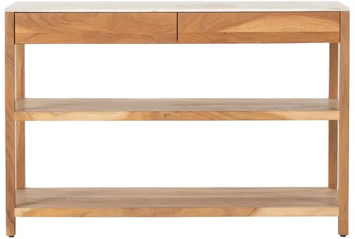 Sohail Coastal Beach White Marble Brown Acacia Wood Kitchen Island - 54"