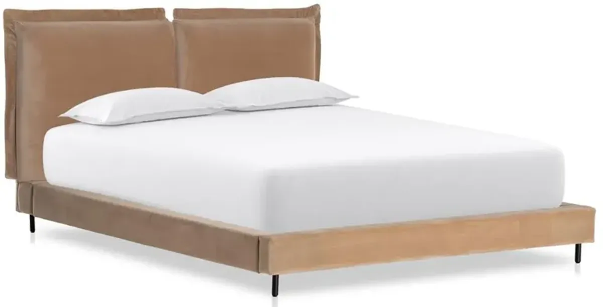 Marly Industrial Loft Brown Upholstered Black Iron Frame Bed - King