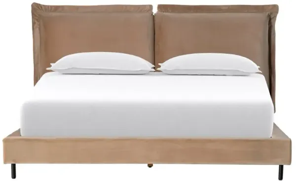 Marly Industrial Loft Brown Upholstered Black Iron Frame Bed - King