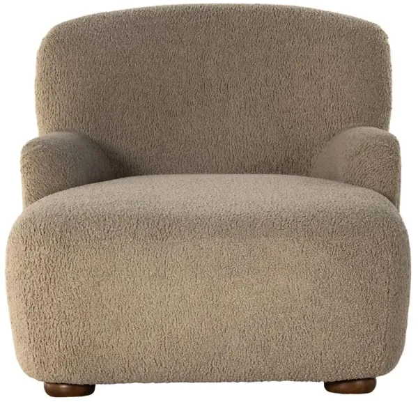 Kaden Modern Classic Brown Upholstered Boucle Wood Frame Chaise Lounge