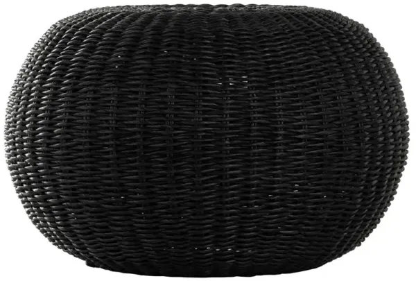 Airah Coastal Beach Black Woven Wicker Round Outdoor Ottoman