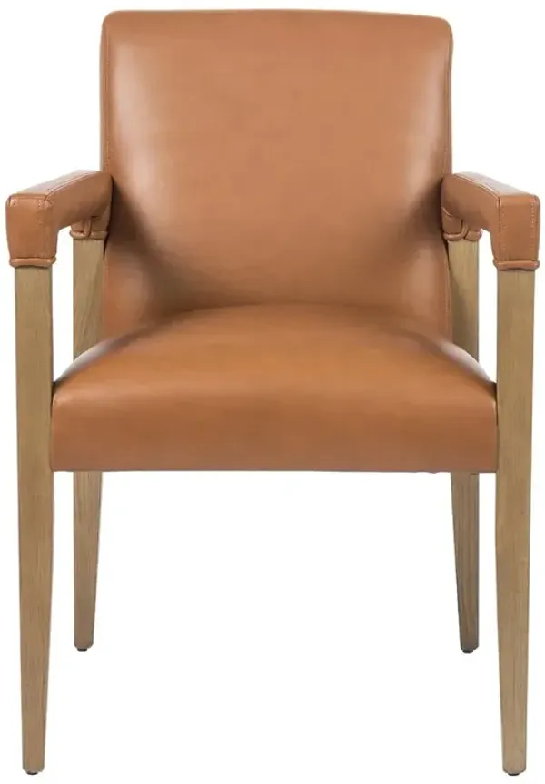 Jolie Rustic Lodge Brown Faux Leather Upholstered Wood Dining Arm Chair