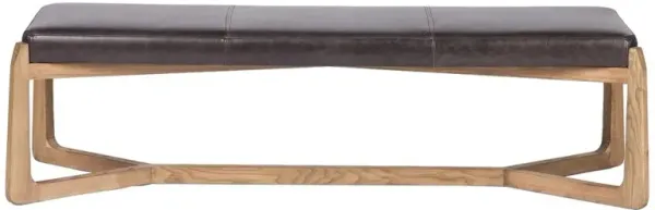 Roe Mid Century Modern Black Upholstered Leather Grey Wood Entryway Bench