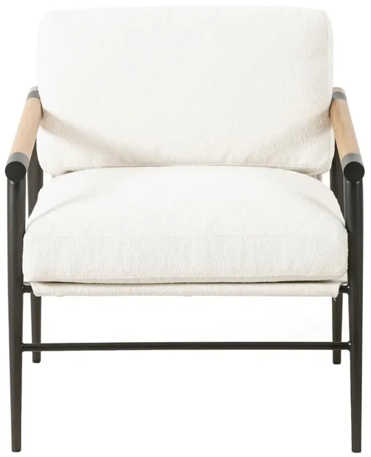 Zander Mid Century White Performance Brown Oak Black Steel Occasional Arm Chair