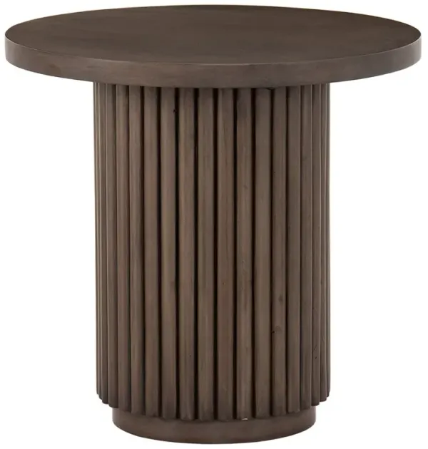 Farvald Mid Century Modern Dark Brown Reclaimed Wood Round End Table