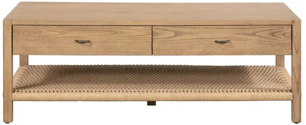 Zulu Coastal Beach Brown Ash Wood Woven Paper Cord Rectangular Coffee Table