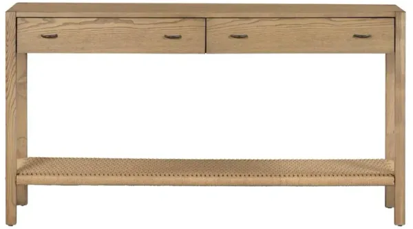 Zulu Coastal Beach Brown Ash Wood Woven Paper Cord Console Table