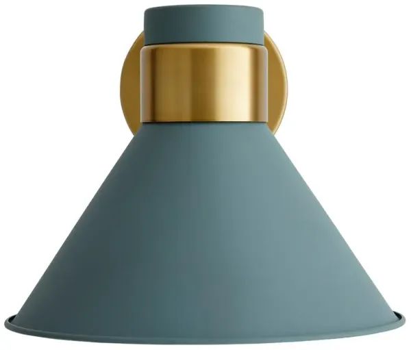 Lane Coastal Beach Cadet Blue Shade Antique Brass Steel Half Moon Sconce