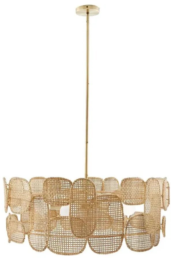 Ronaldo Coastal Natural Woven Rattan Antique Brass Iron Chandelier