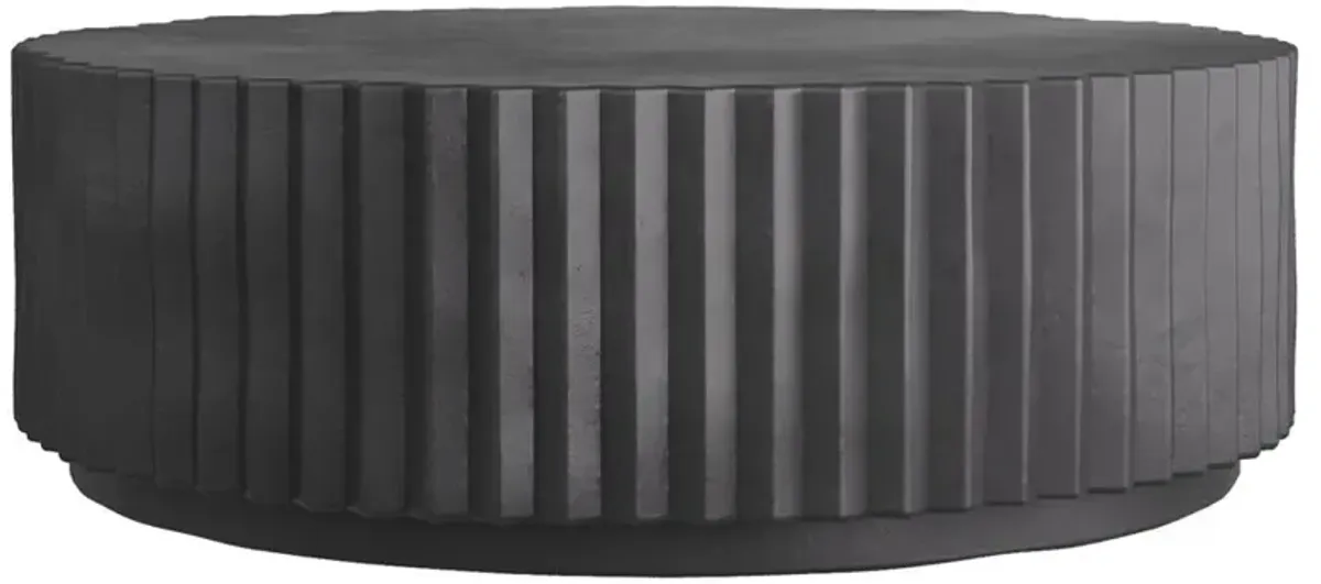 Reese Industrial Loft Black Ribbed Concrete Round Coffee Table