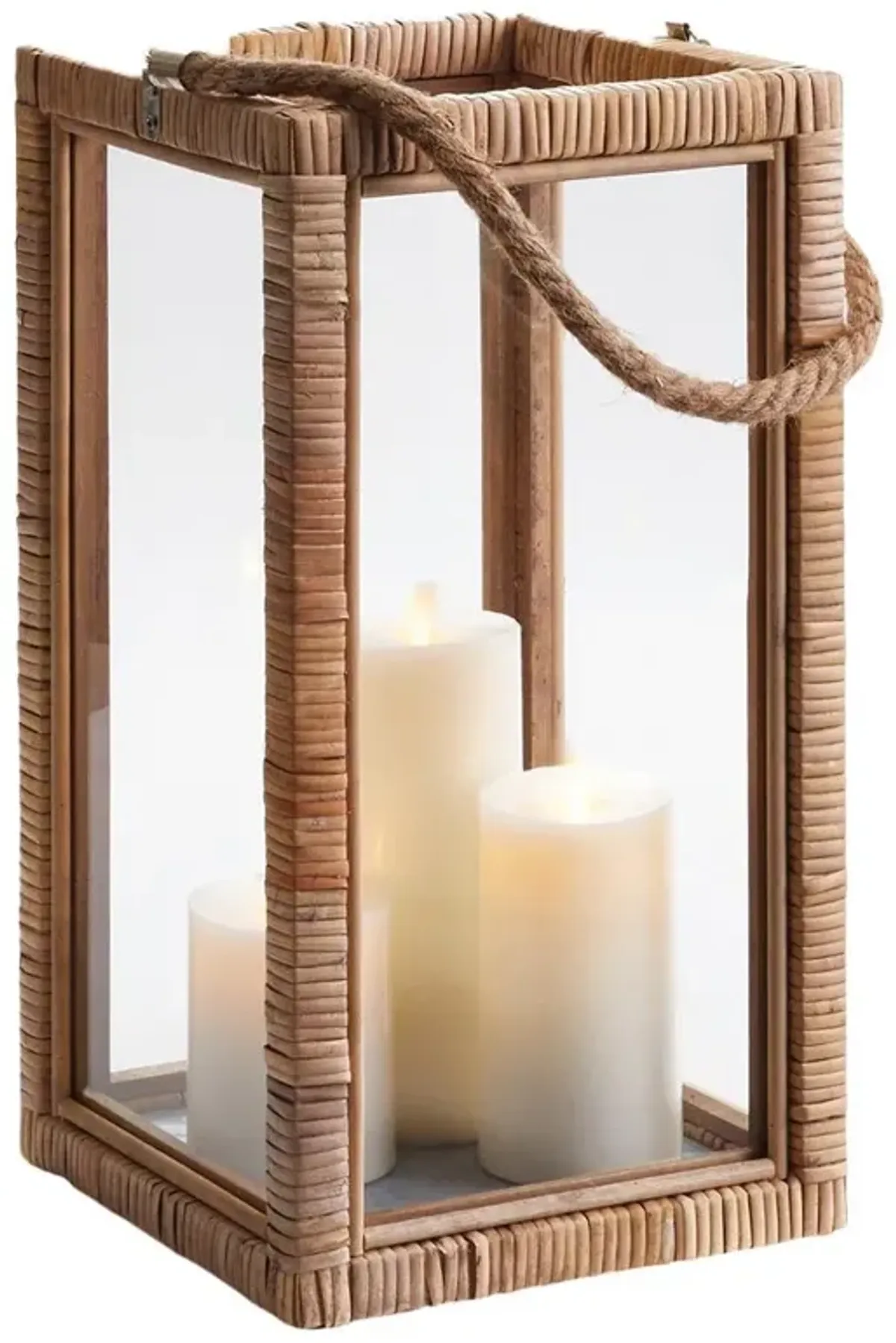 Gaia Coastal Beach Natural Rattan Wrapped Frame Lantern Candleholder - Small