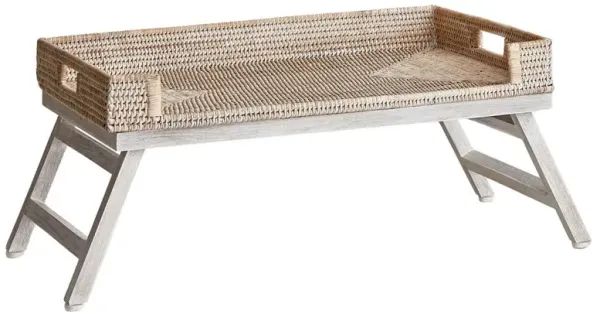 Neriya Coastal Beach Whitewash Rattan Handwoven Lap Tray Table