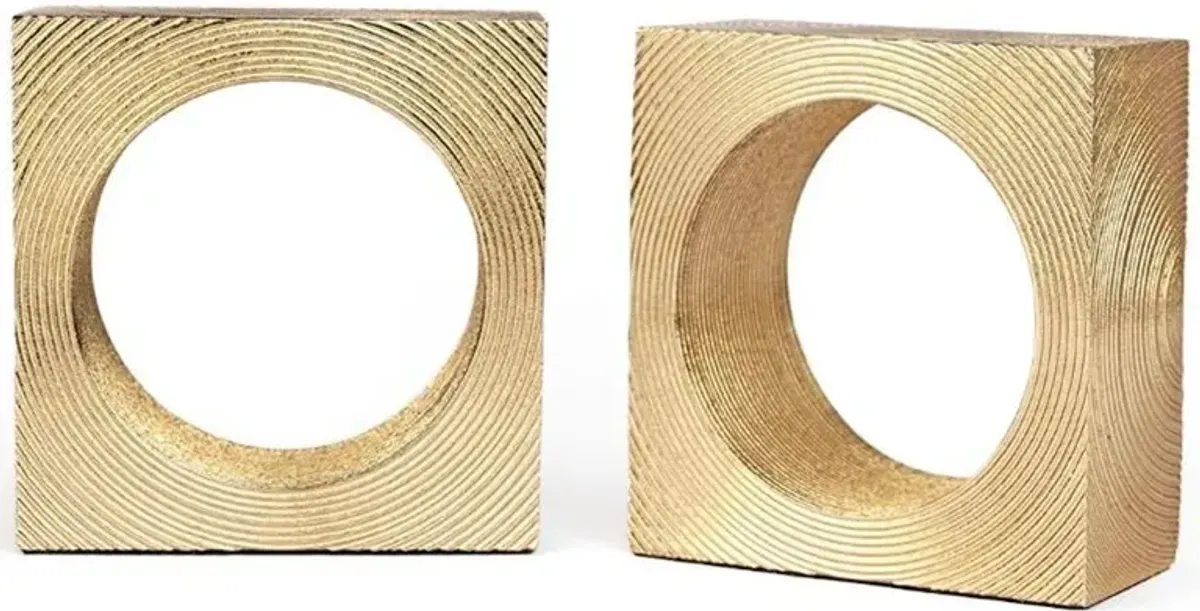 Karl Hollywood Regency Gold Brass Circular Bookends - Set of 2