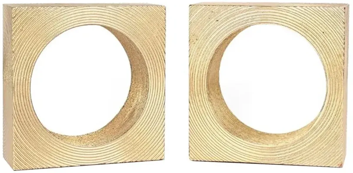 Karl Hollywood Regency Gold Brass Circular Bookends - Set of 2