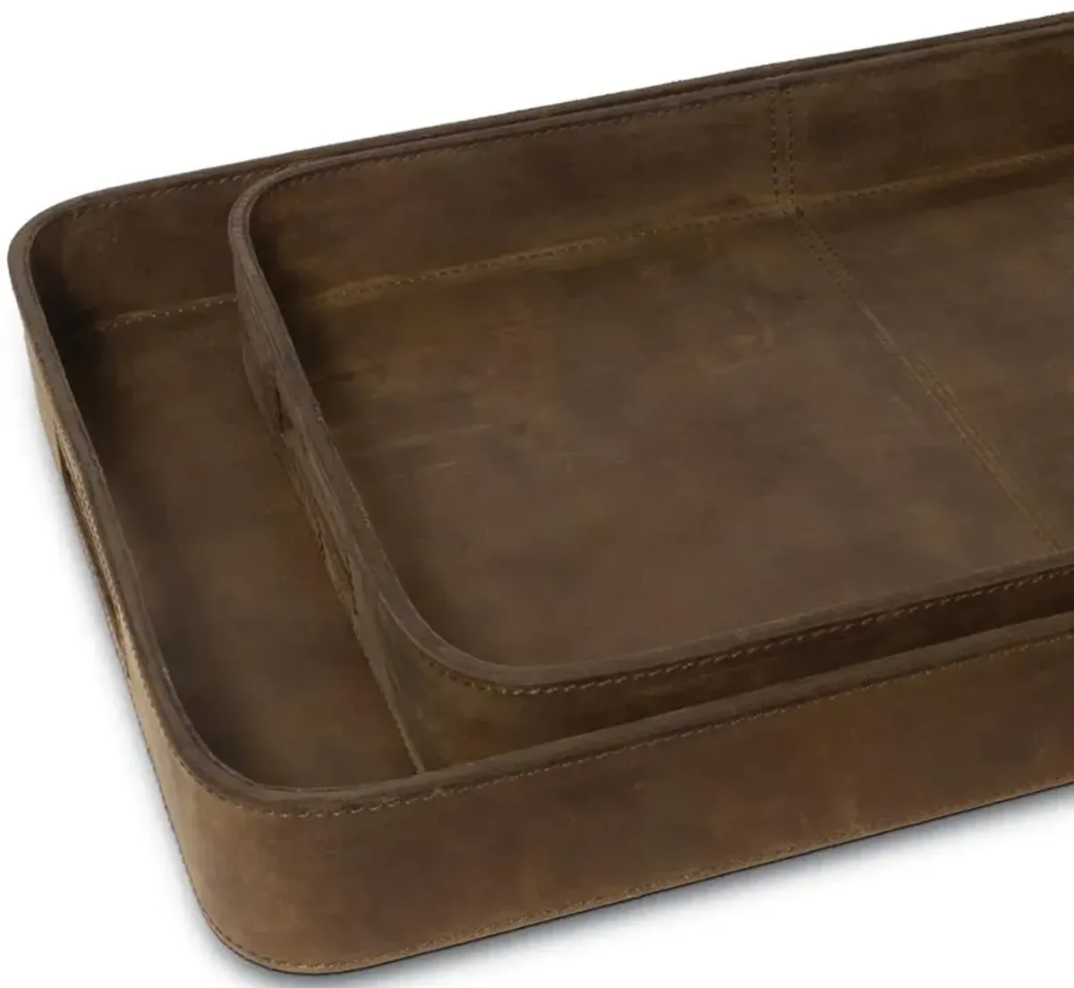 Derby Industrial Loft Brown Leather Decorative Tray - Set of 2