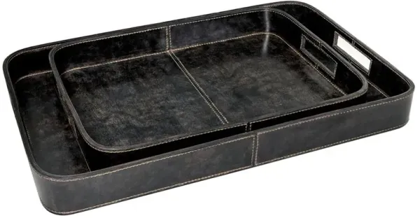 Derby Industrial Loft Black Leather Decorative Tray - Set of 2