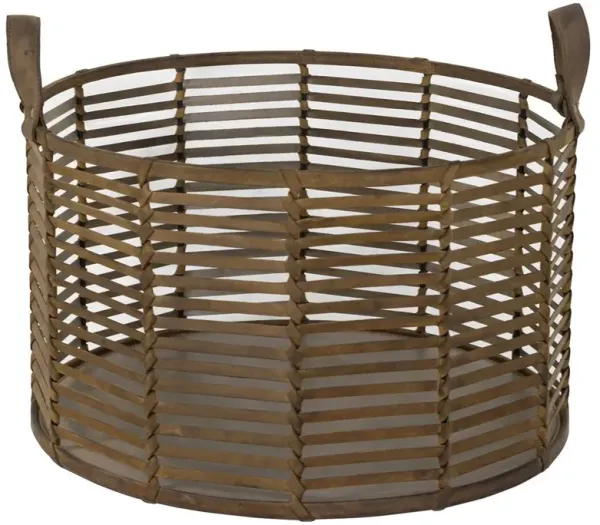 Finn Rustic Lodge Brown Woven Leather Floor Basket - Large