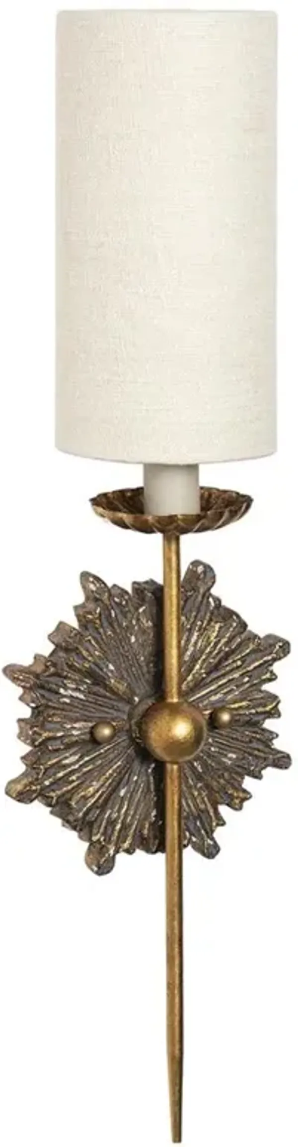 Louis French Gold Wood Brass Accent 1 Shade Flush Mount Sconce