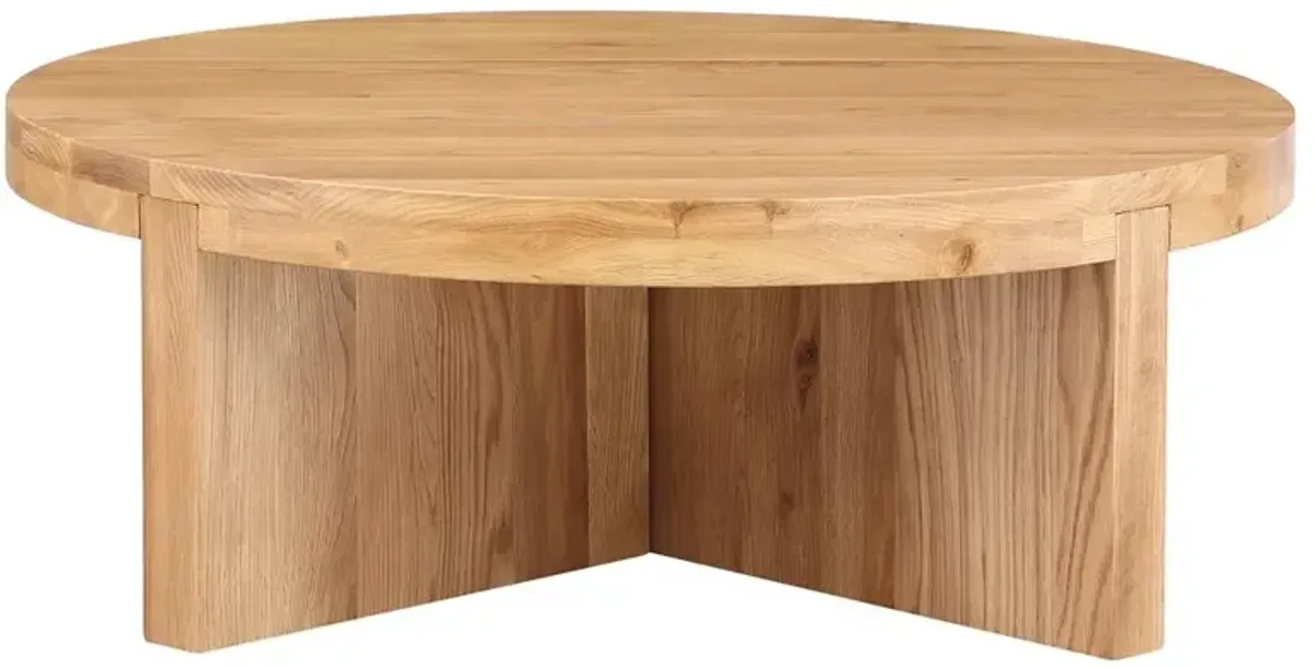 Edgar Rustic Lodge Brown Oak Wood Round Coffee Table