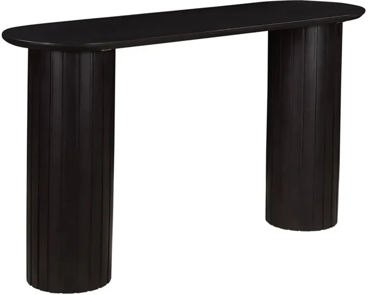 Nick Mid Century Modern Black Acacia Wood Oval Console Table