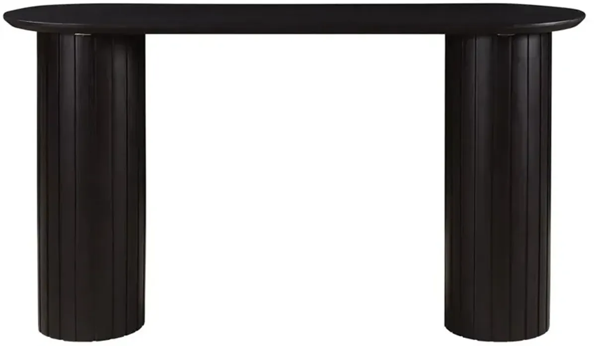 Nick Mid Century Modern Black Acacia Wood Oval Console Table