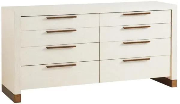 Bluff Modern Winter White Oak Metal Base 8 Drawer Double Dresser