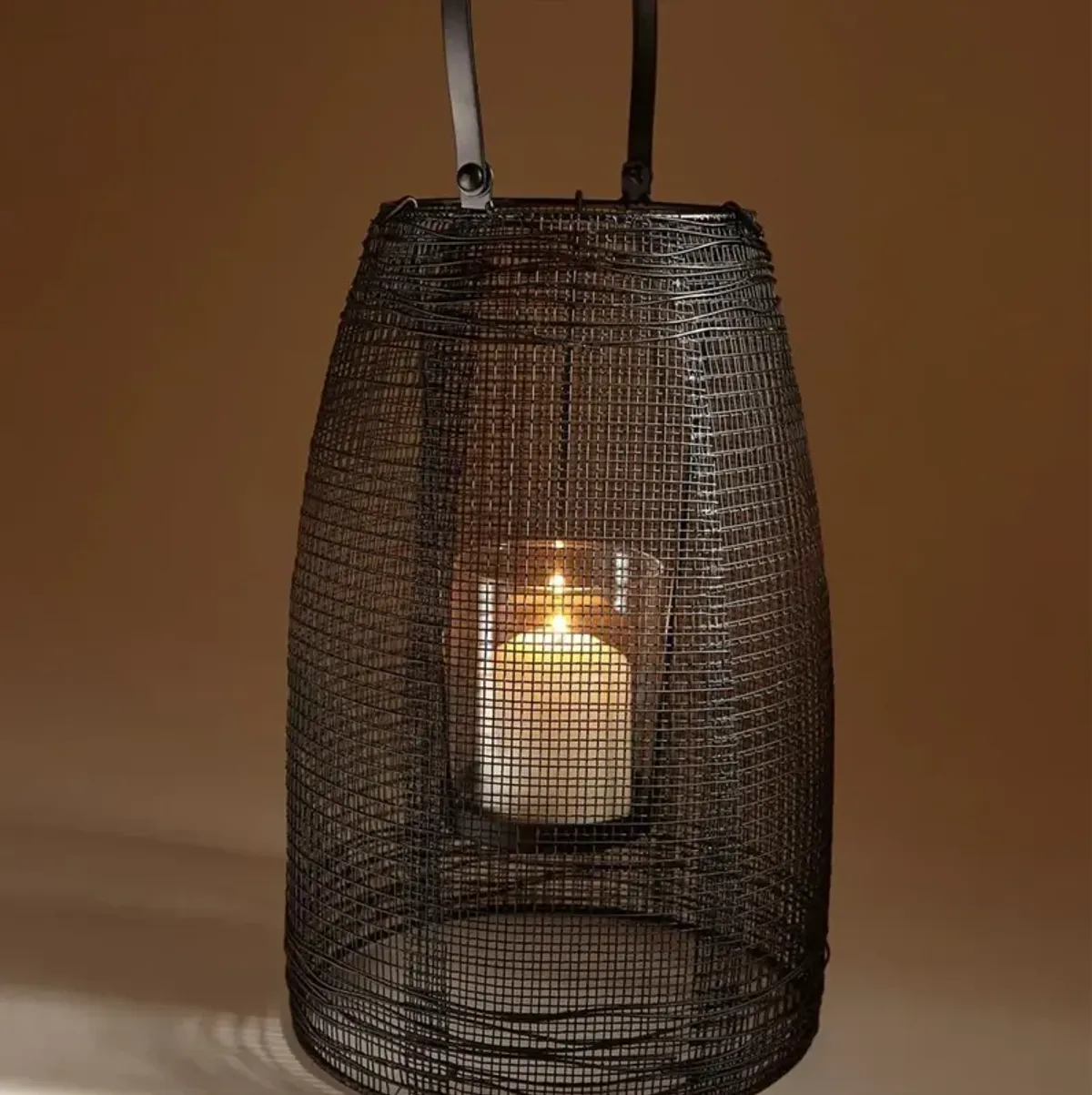 Nicolo Industrial Loft Black Iron Mesh Lantern Candleholder - Small
