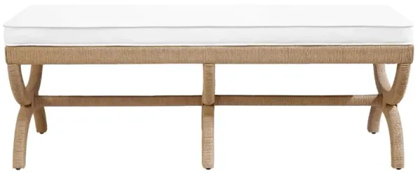 Worlds Away Xanadu Coastal Beach White Upholstered Natural Rope Entryway Bench
