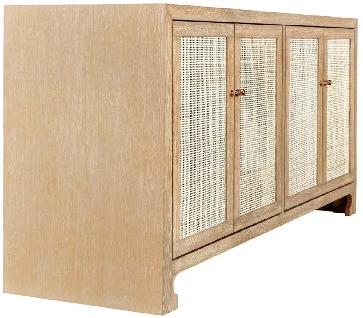 Worlds Away Sofia Coastal Beach Natural Woven Cane Brown Wood Sideboard
