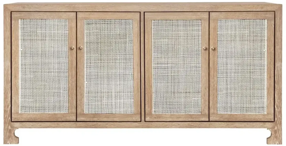 Worlds Away Sofia Coastal Beach Natural Woven Cane Brown Wood Sideboard