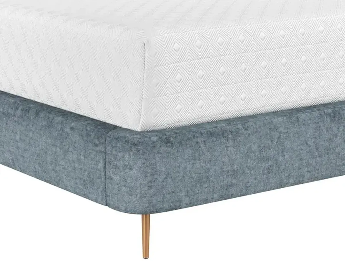 Brennan Modern Bergen Blue Upholstered Copper Steel Wingback Bed - King