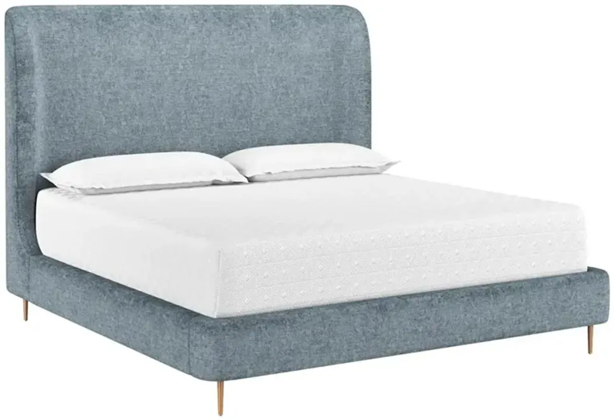 Brennan Modern Bergen Blue Upholstered Copper Steel Wingback Bed - King