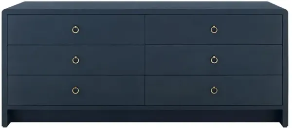 Bryant Coastal Beach Navy Blue Lacquered Linen 6 Drawer Double Dresser
