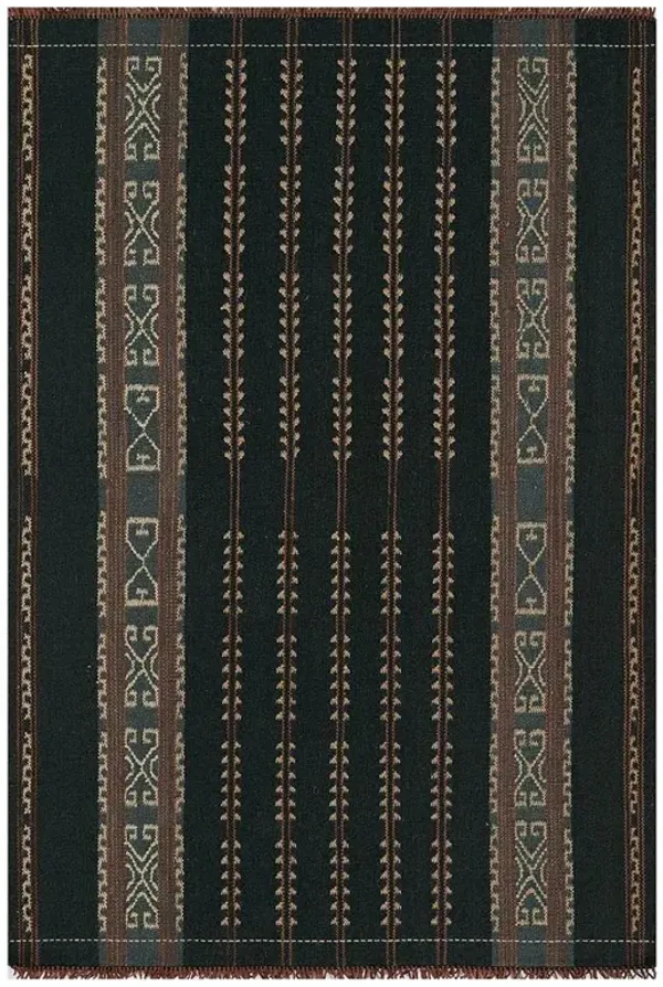 Bughaw Global Bazaar Dark Blue Wool Tribal Patterned Rug - 5'x8'