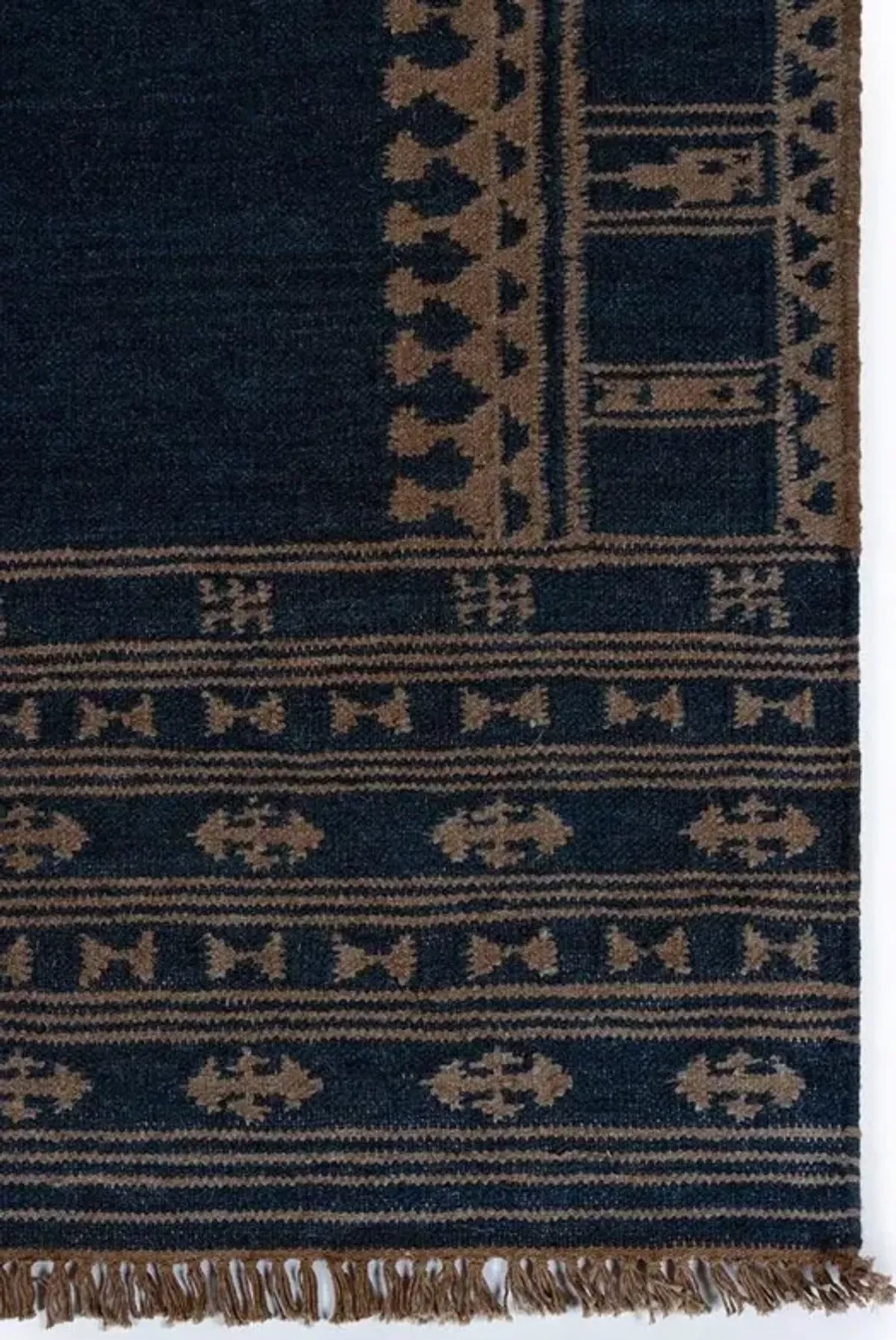 Azores Global Bazaar Indigo Wool Brown Accent Tribal Patterned Rug - 9'x12'