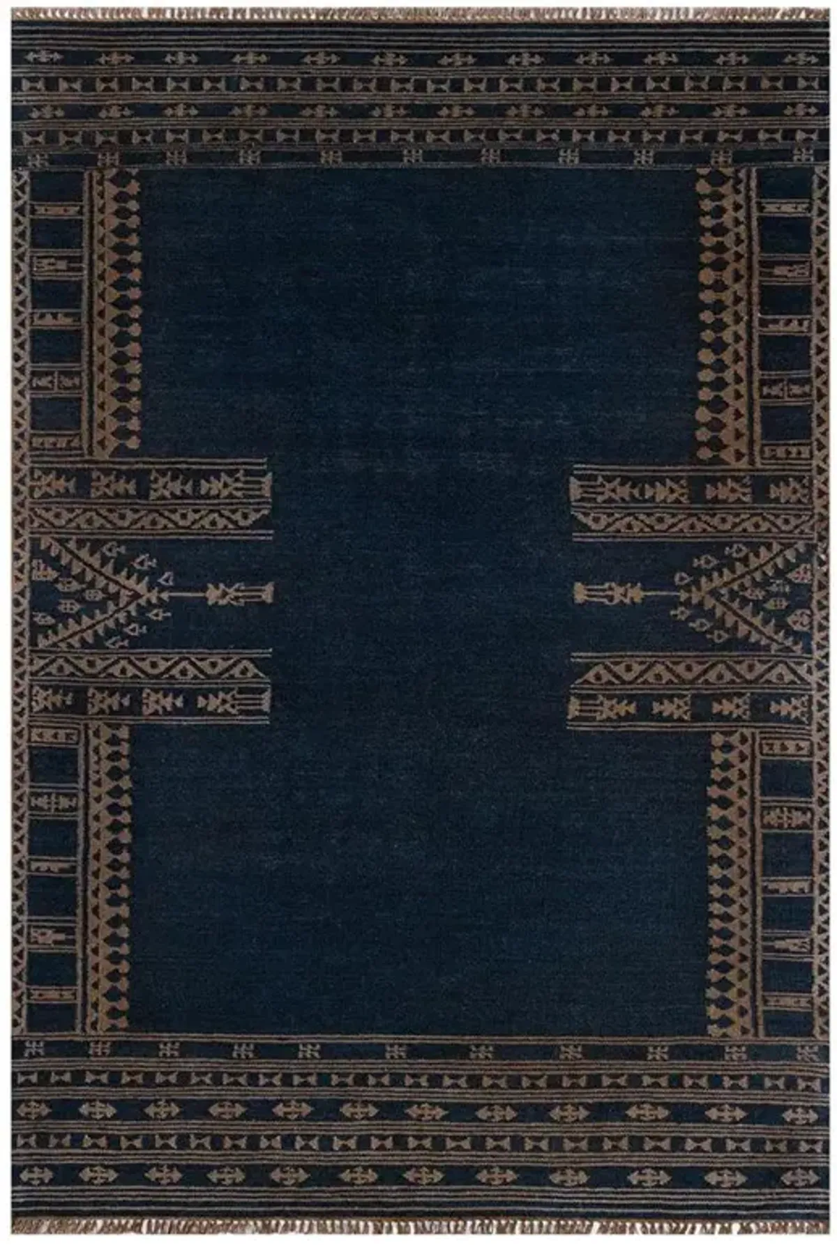 Azores Global Bazaar Indigo Wool Brown Accent Tribal Patterned Rug - 9'x12'