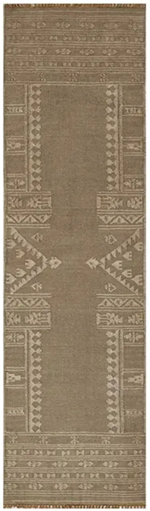 Azores Global Bazaar Brown Wool Beige Accent Tribal Patterned Rug - 2'3"x8'