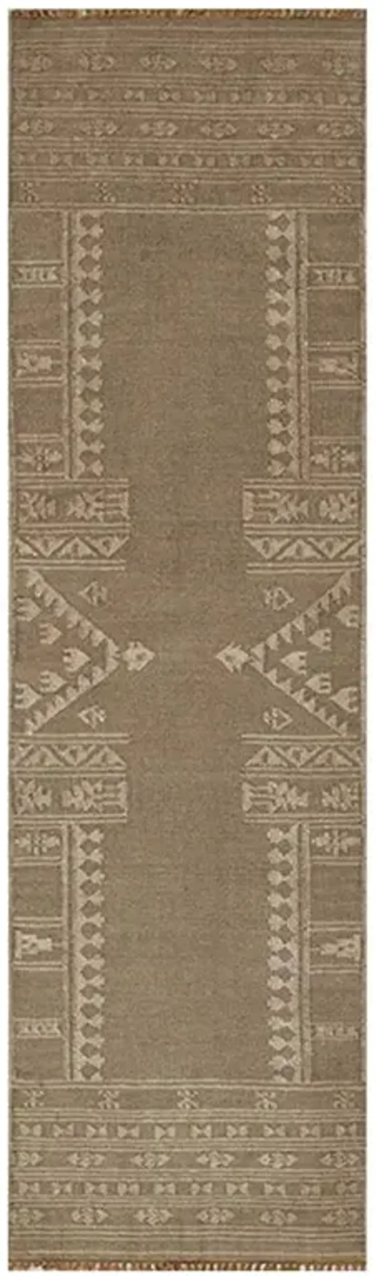 Azores Global Bazaar Brown Wool Beige Accent Tribal Patterned Rug - 2'3"x10'